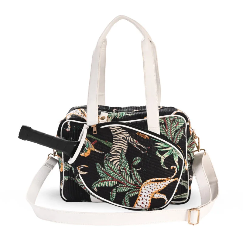 Barton Women's Pickleball Canvas Tote Bag with paddle pocket and shoulder strap
