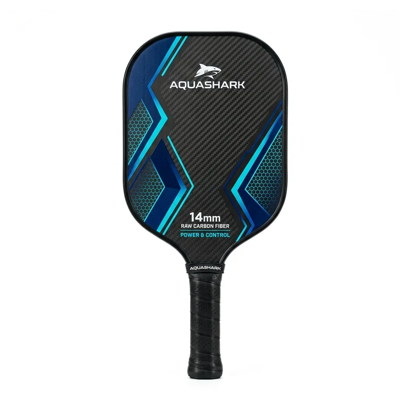 Honolulu J2CR Crystal Blue Hybrid 14mm pickleball paddle on clean white background