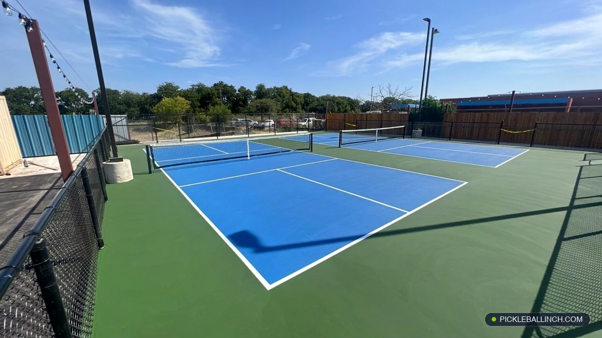 Urban outdoor pickleball courts and social gathering hub in Austin Texas