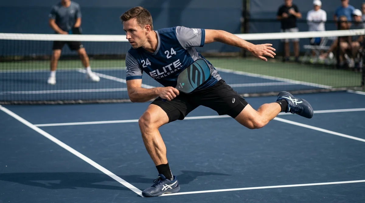 Pickleball lateral bound to balance exercise demonstrating single-leg knee flexion and deceleration control