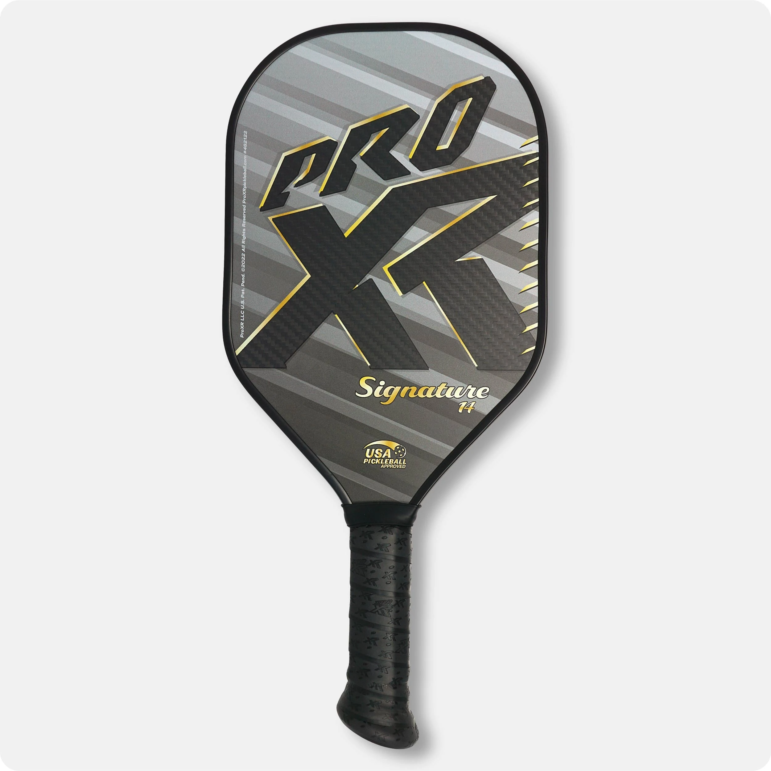 ProXR Signature Riley Newman 16mm pickleball paddle with 23-degree ergonomic angled handle official product photograph