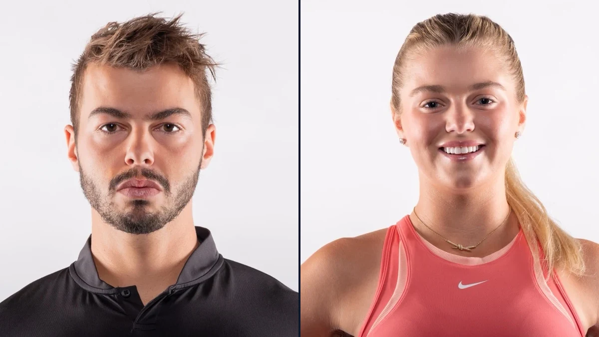 Dual split-composition studio portraits of World No. 1 pickleball champions Ben Johns and Anna Leigh Waters