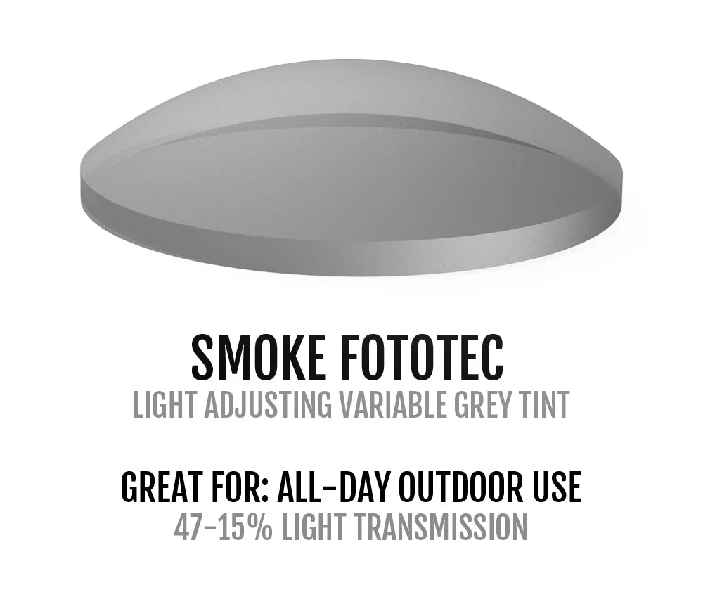 Photochromic variable light transmission transition lens adapting from clear indoors to dark tint outdoors