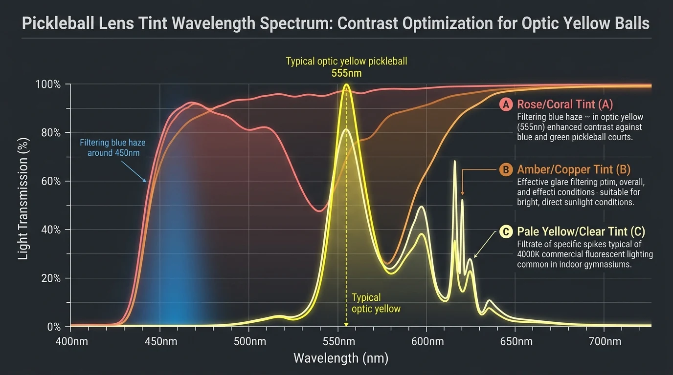 Pickleball Lens Tint Wavelength Spectrum Infographic: Contrast Optimization for Optic Yellow Balls