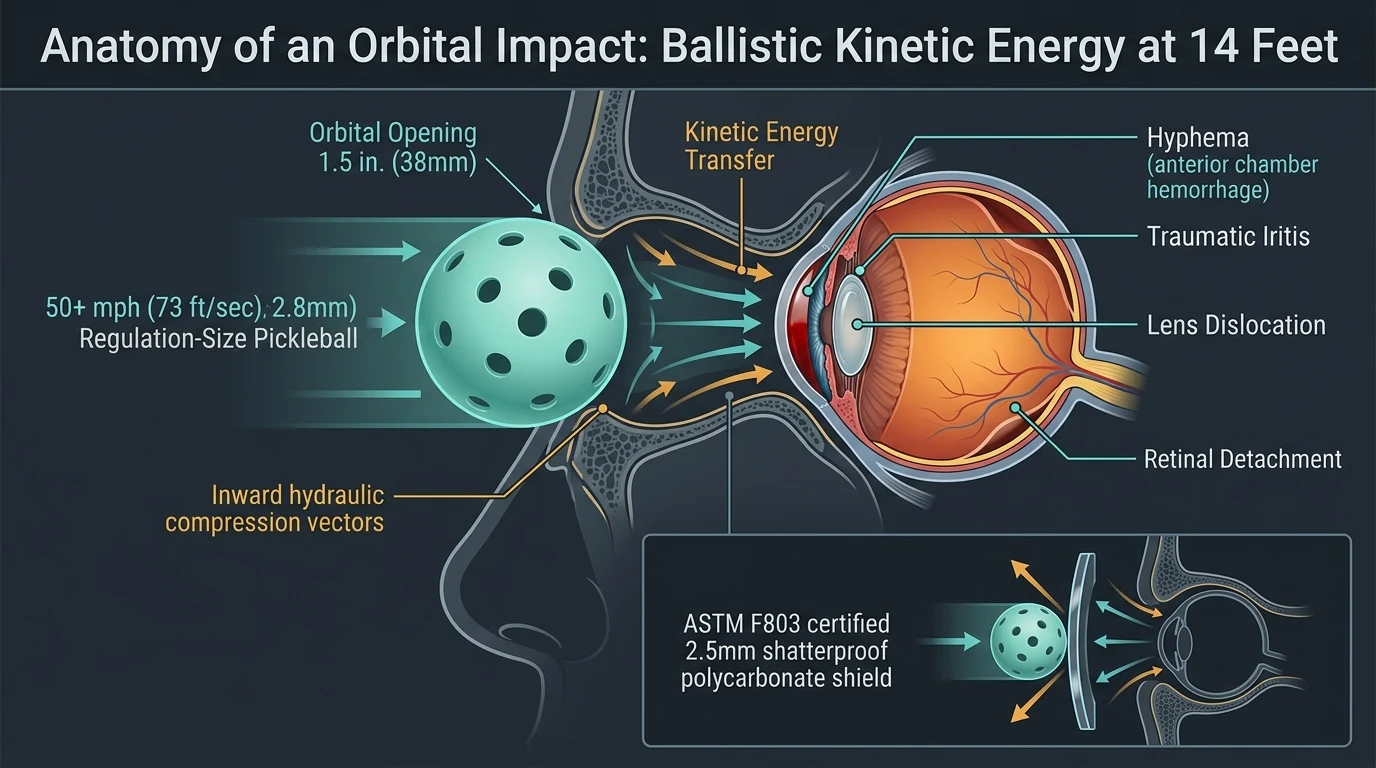 Anatomy of an Orbital Impact: Ballistic Kinetic Energy at 14 Feet Medical Sports Science Infographic